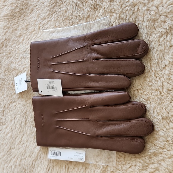 NWT Coach Men's Dark Saddle Leather Size L Tech Gloves 🤎🧤 - Picture 6 of 13